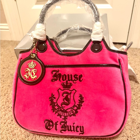 Juicy Couture Handbags - NWT Vintage House of Juicy Couture Pink Brown Velour Handbag Satchel Tote Y2K